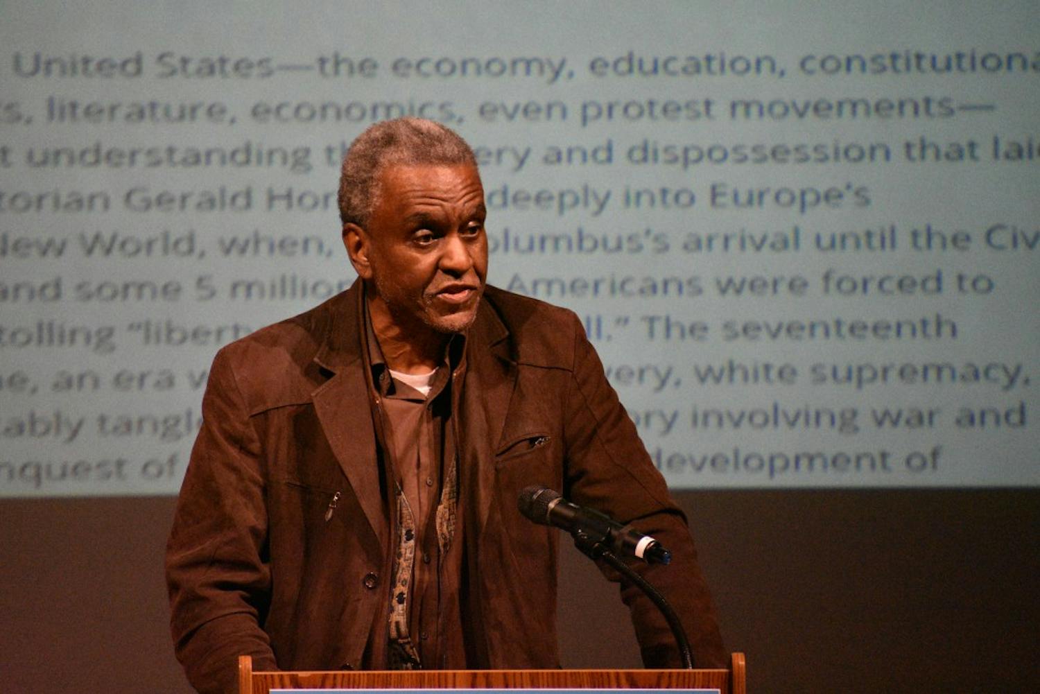 Dr. Gerald C. Horne, J.D., Ph.D., delivers his lecture, "Why Black Lives Do Not Matter: Re-thinking the Origins of the USA".