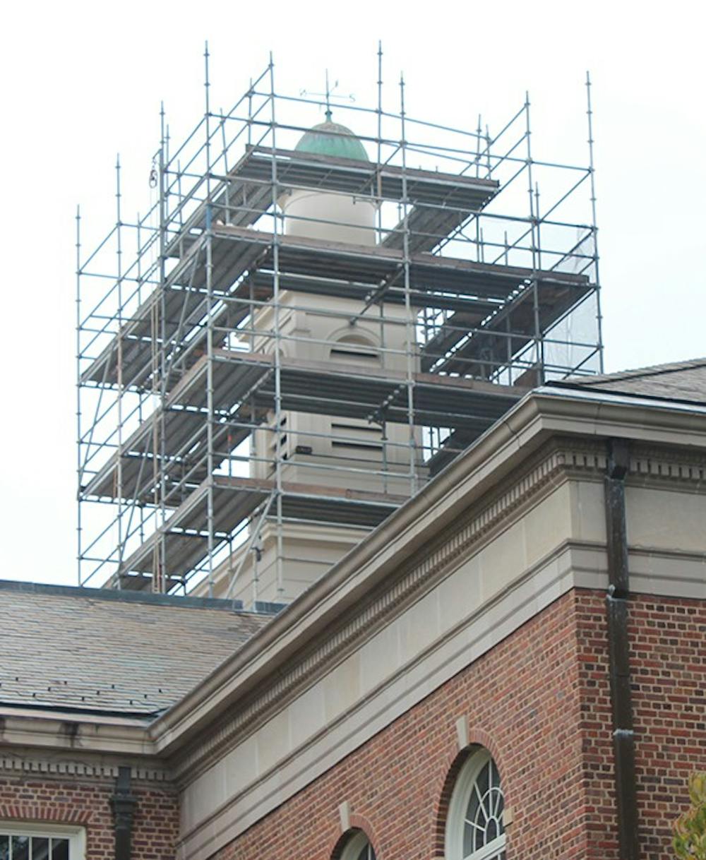 Construction for replacing the cupola that sits atop Manning Hall is underway. 