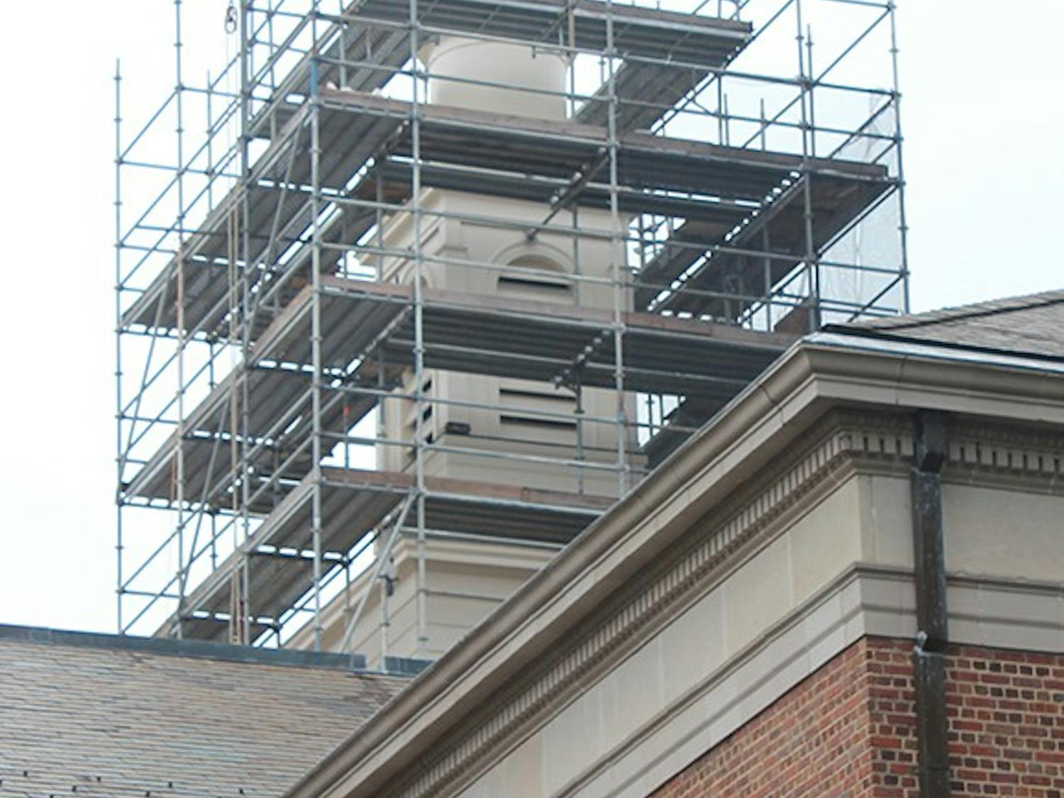 Construction for replacing the cupola that sits atop Manning Hall is underway. 