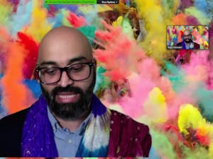 Poet Rajiv Mohabir speaks at an event on Wednesday, March 24, 2021, hosted by the UNC Asian American Center in celebration of Holi.