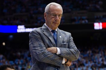 Head Coach Roy Williams pauses during the game against Boston College in the Smith Center on Saturday, Feb. 1, 2020. UNC lost to Boston College 71-70.