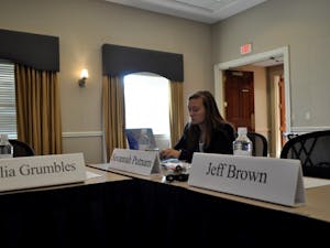 Student Body President Savannah Putnam attends a special meeting of the Board of Trustees the morning of Aug. 28 at Paul J. Rizzo Conference Center.
