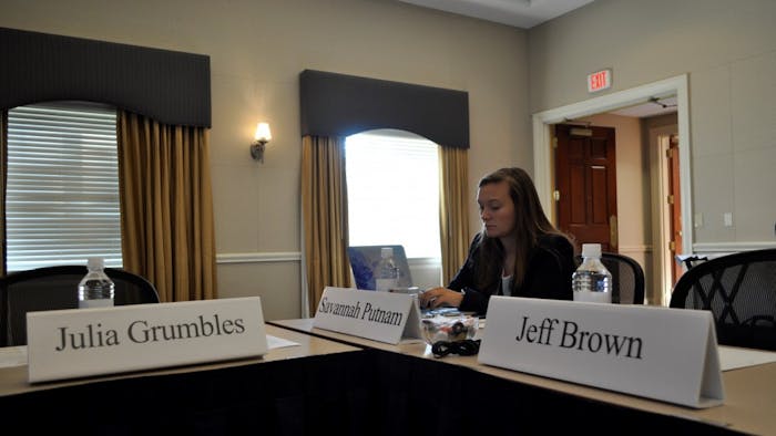 Student Body President Savannah Putnam attends a special meeting of the Board of Trustees the morning of Aug. 28 at Paul J. Rizzo Conference Center.