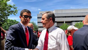 Greear Webb meets with Gov. Roy Cooper on May 1, 2019 at the Red 4 Ed NC Education Rally in Raleigh. Photo courtesy of Greear Webb. 