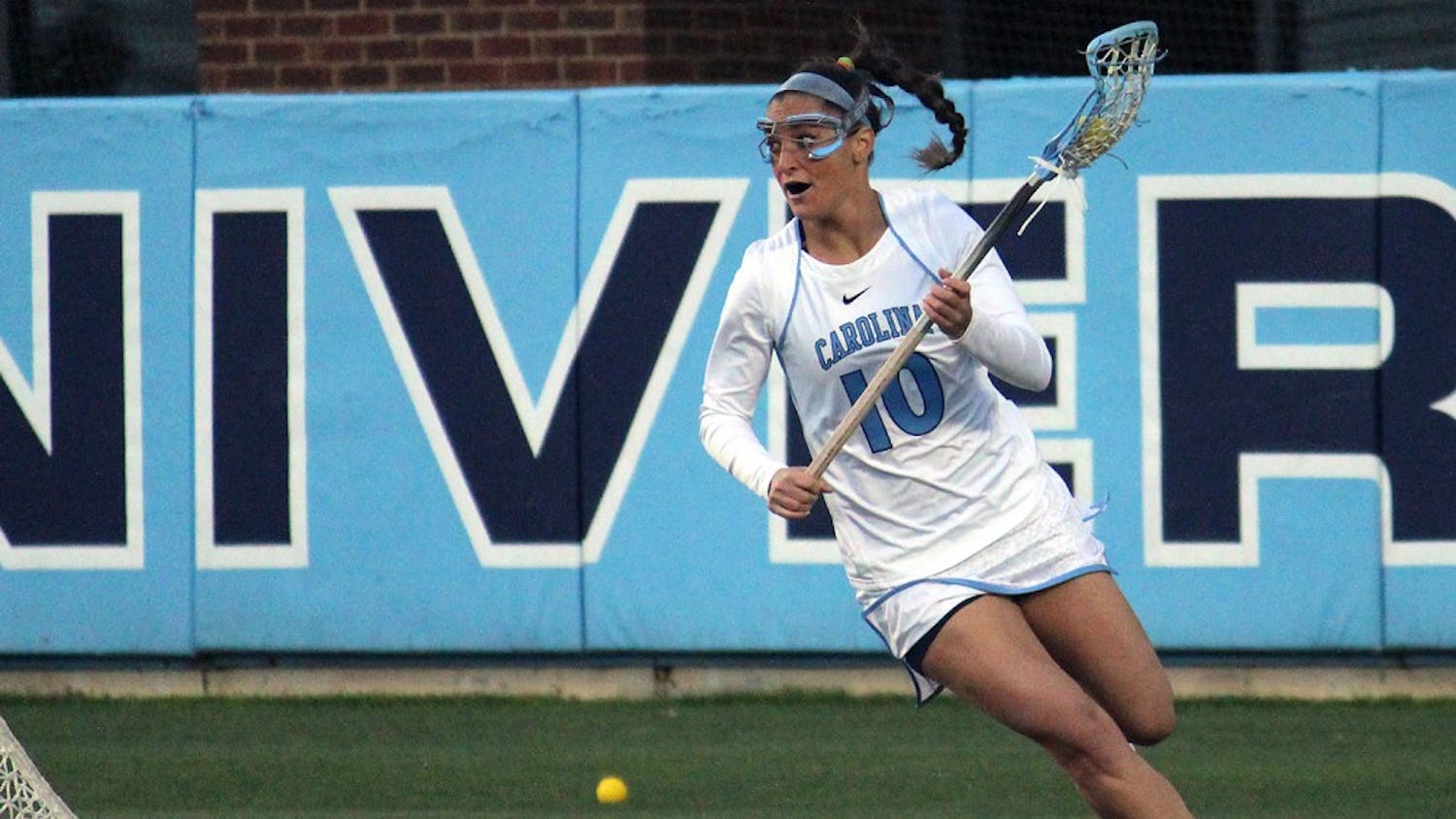 Women's lacrosse suffers a loss 7-6 to Duke in overtime on Wednesday in Kenan Stadium. No. 10 attacker Sydney Holman looks for an opening to score. 