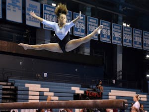 Alexis Allen competes in the beam routine a Jan. 19 meet against Temple in Carmichael Arena.&nbsp;