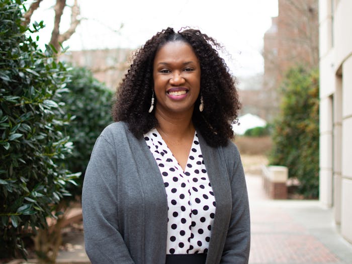 Rachel Goode, Ph.D., poses for a portrait outside of the UNC-Ch School of Social Work on Friday, Jan. 20, 2023.