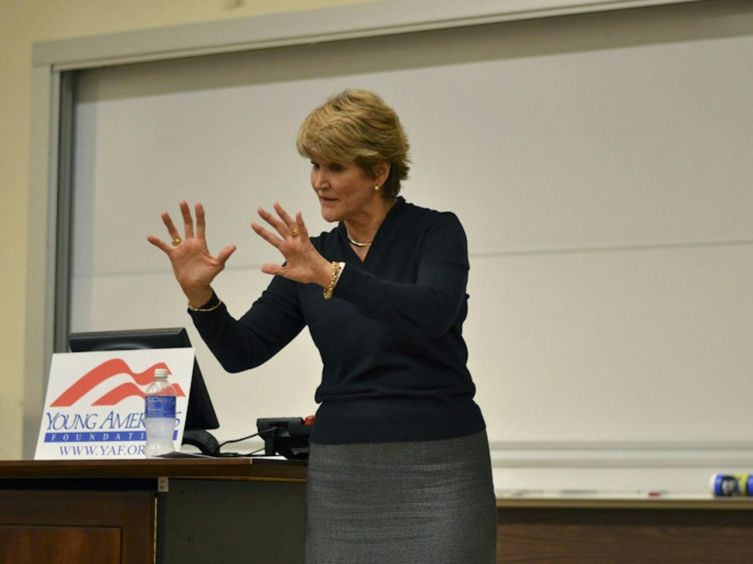 Bay Buchanan, former U.S. Treasurer for former president Ronald Reagan, spoke to students about the failure of feminismTuesday at Carroll Hall. Buchanan, a conservative activist, ultimately focused on the value of debate and personal development, encouraging students to speak up. "This country needs leaders like I've never seen before," Buchanan said. Bay Buchanan, former U.S. Treasurer for former President Ronald Reagan, spoke to students about the failure of feminismTuesday at Carroll Hall. Buchanan, a conservative activist, focused on the value of debate and personal development, encouraging students to speak up. "This country needs leaders like I've never seen before," Buchanan said. Bay Buchanan, U.S. Treasurer for former President Ronald Reagan, spoke to students about the failure of feminismTuesday at Carroll Hall. Buchanan, a conservative activist, focused on the value of debate and personal development, encouraging students to speak up. "This country needs leaders like I've never seen before," Buchanan said. 