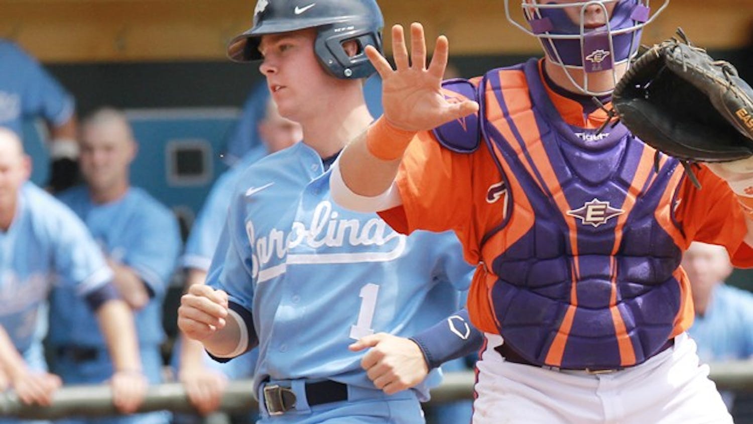 Second baseman Tommy Coyle scores uncontested in the bottom of the first inning. The Tar Heels completed a three-game sweep of the Clemson Tigers with a 5-4 victory on April 3.