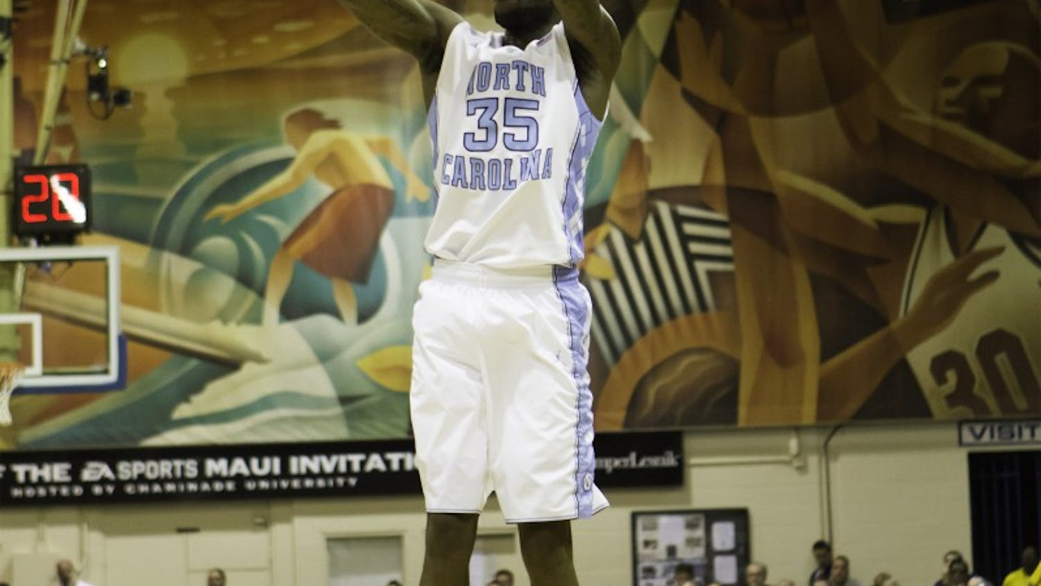 	Reggie Bullock prepares for a jump shot in UNC&#8217;s first-round Maui Invitational victory against Mississippi State on Monday.