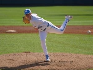 UNC pitcher first-year Will Sandy (41) throws a pitch for the Tar Heels against South Florida Sunday, Feb. 24, 2019 at Boshamer Stadium. UNC beat South Florida 2-1.