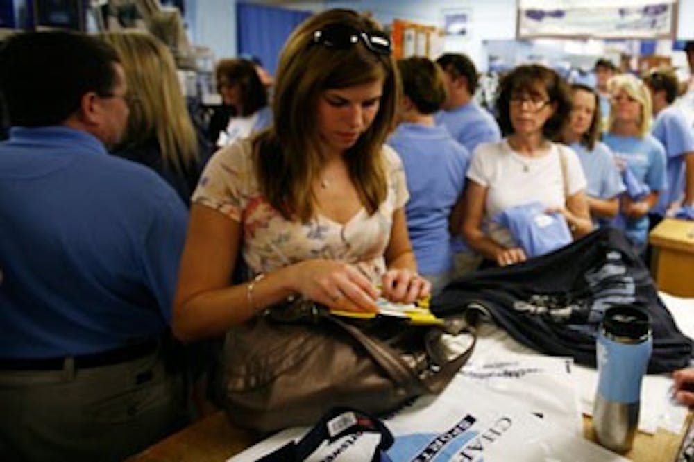 Customers wait in line to buy Tar Heel products before UNC’s football game against the Citadel. DTH File/Andrew Dye