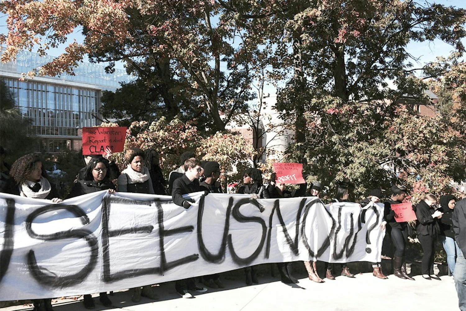 The Real Silent Sam Coalition ended its CanYouSeeUsNow march outside of Kenan Stadium during UNC’s Homecoming game.