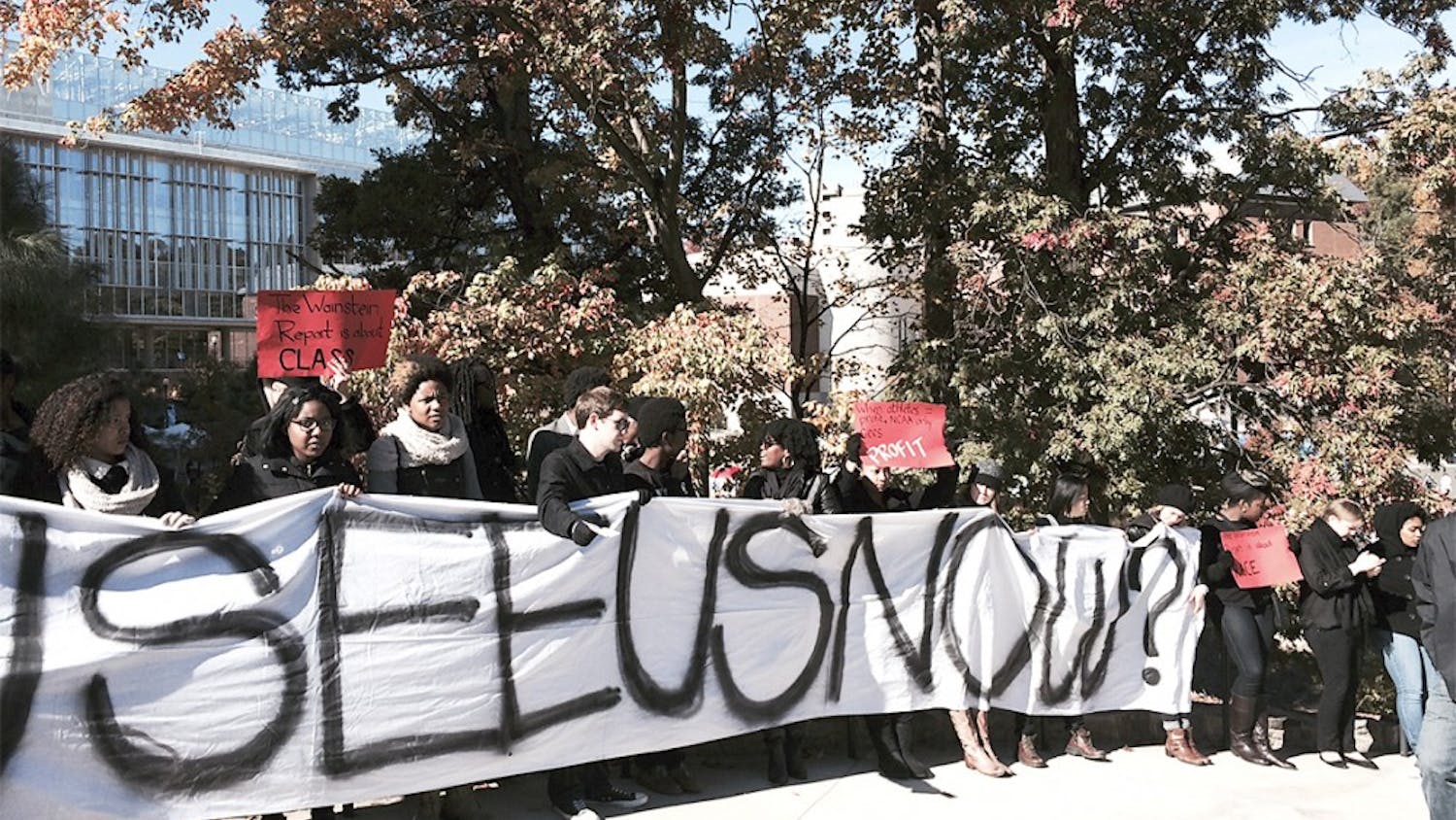 The Real Silent Sam Coalition ended its CanYouSeeUsNow march outside of Kenan Stadium during UNC’s Homecoming game.