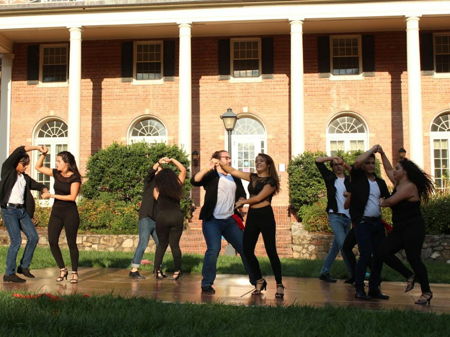 Qué Rico, UNC's premier latin dance team perform for the first time in the 2017 fall semester during CHispA's Carnaval event on Oct. 15, 2017.&nbsp;