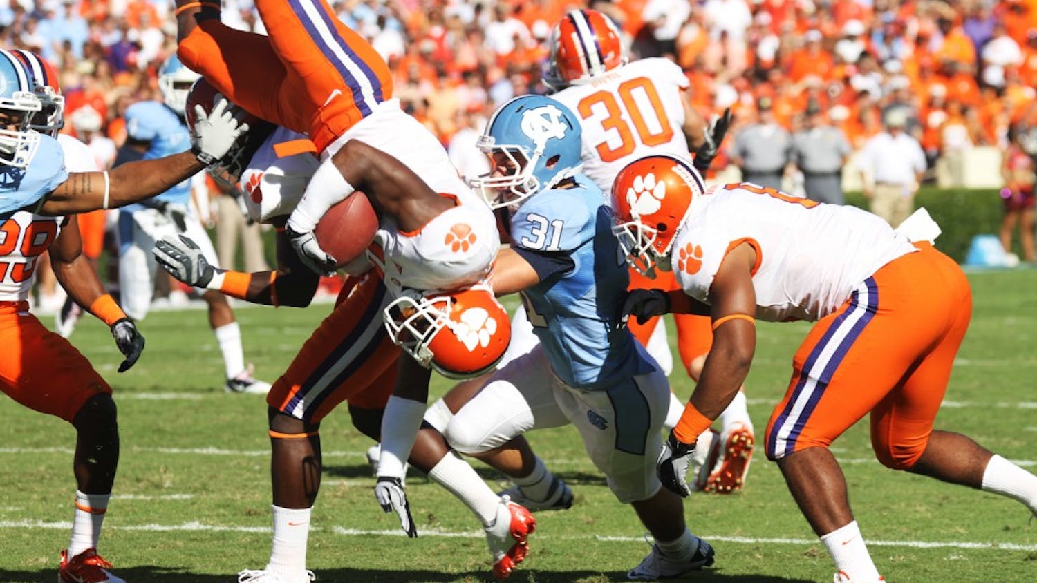 The Tar Heels flipped Clemson on its head, beating the Tigers for the first time since 2001. UNC held Clemson’s potent rushing attack to just 3.4 yards per rush.