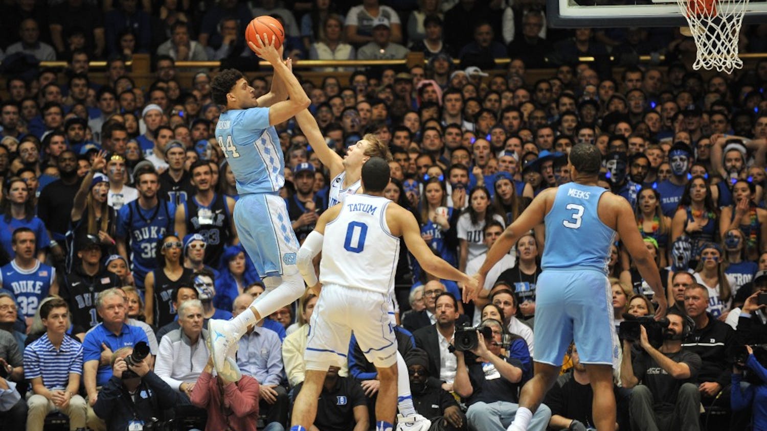 Justin Jackson (44) goes up for a shot against Duke in the first half.&nbsp;