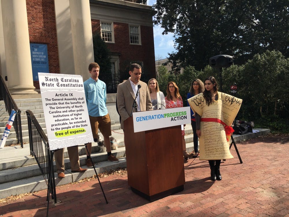 <p>Graig Meyer, a member of the North Carolina General Assembly, speaks about the student debt crisis at a press conference held by Generation Progress Action on Oct. 27, 2016.</p>
