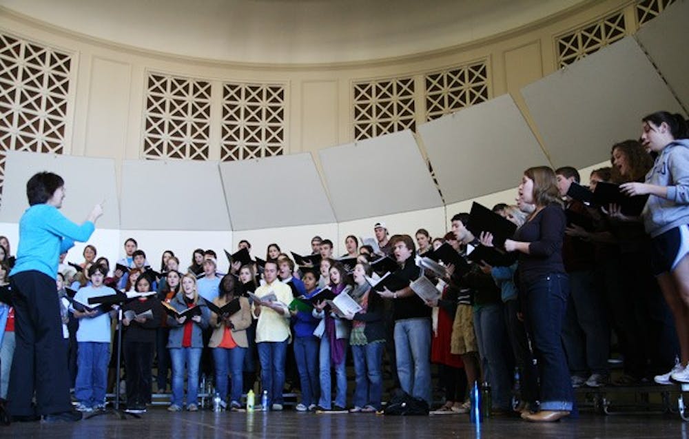 The Carolina Choir and the UNC Chamber Singers rehearse Tuesday afternoon in Hill Hall. DTH/B.J. Dworak