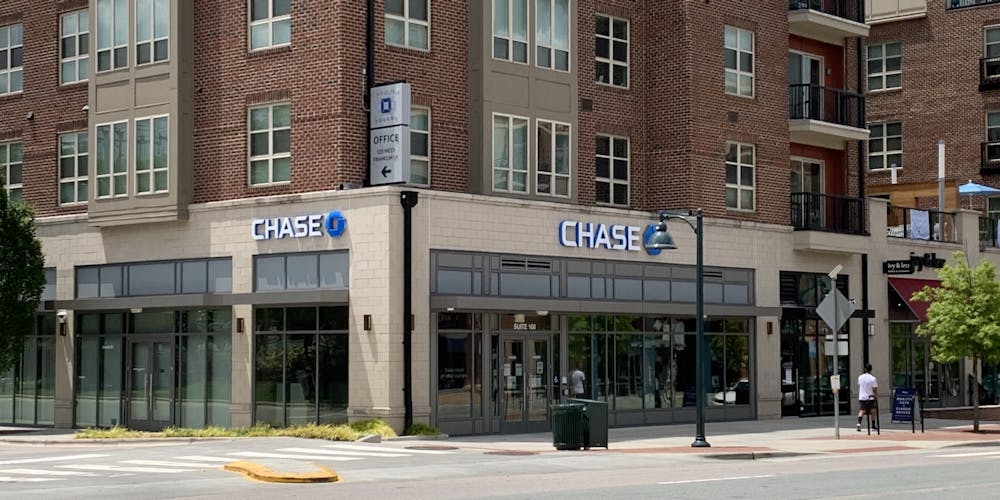 <p>Branch of Chase Bank located on West Franklin St. in Downtown Chapel Hill</p>