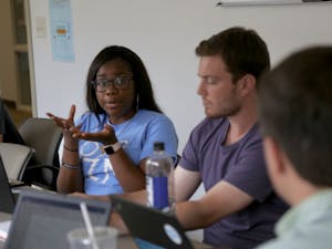 Sosa Evbuomwan spoke at an Undergraduate Senate committee meeting to discuss the position of Undergraduates statement on Silent Sam on Monday Aug. 27 in the Frank Porter Graham Student Union.
