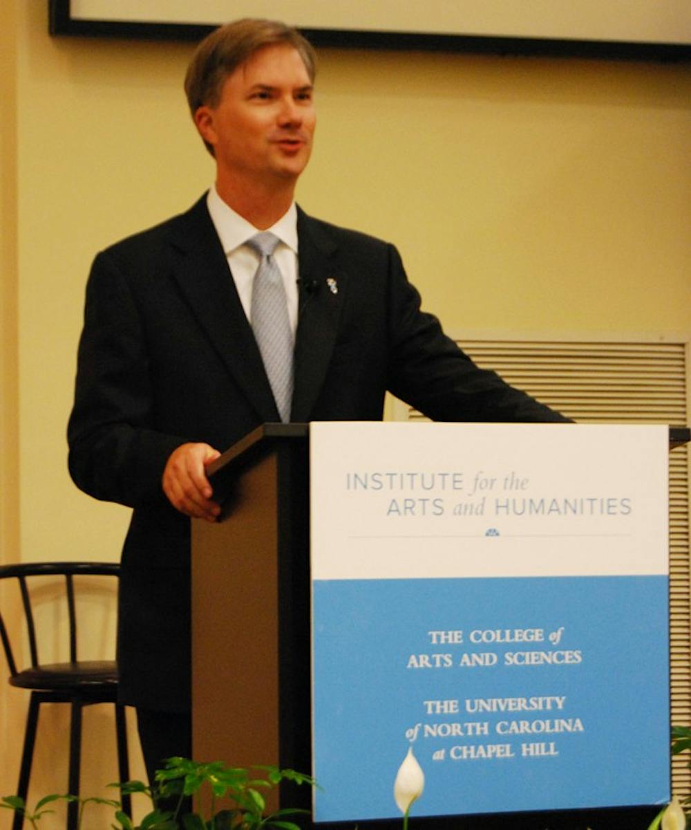 Chancellor Holden Thorp spoke to students and faculty about his new book, “Engines of Innovation: The Entrepreneurial University in the Twenty-First Century.” “The great problems that need to be addressed are not limited to technical challenges,” Thorp said.