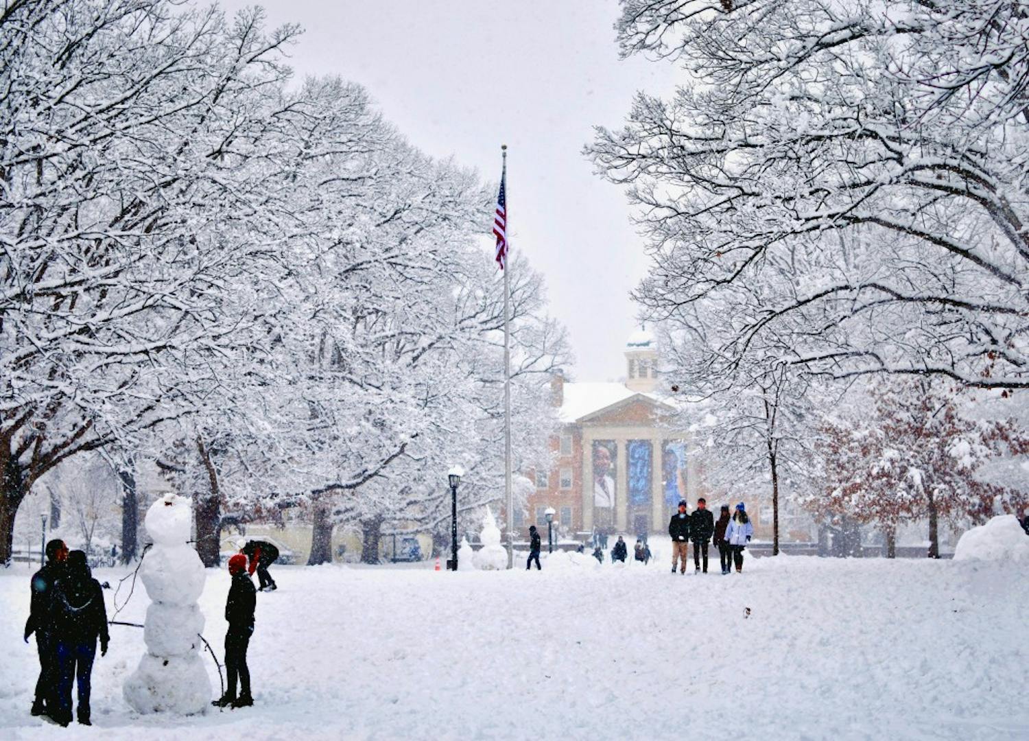 Campus, town covered in snow