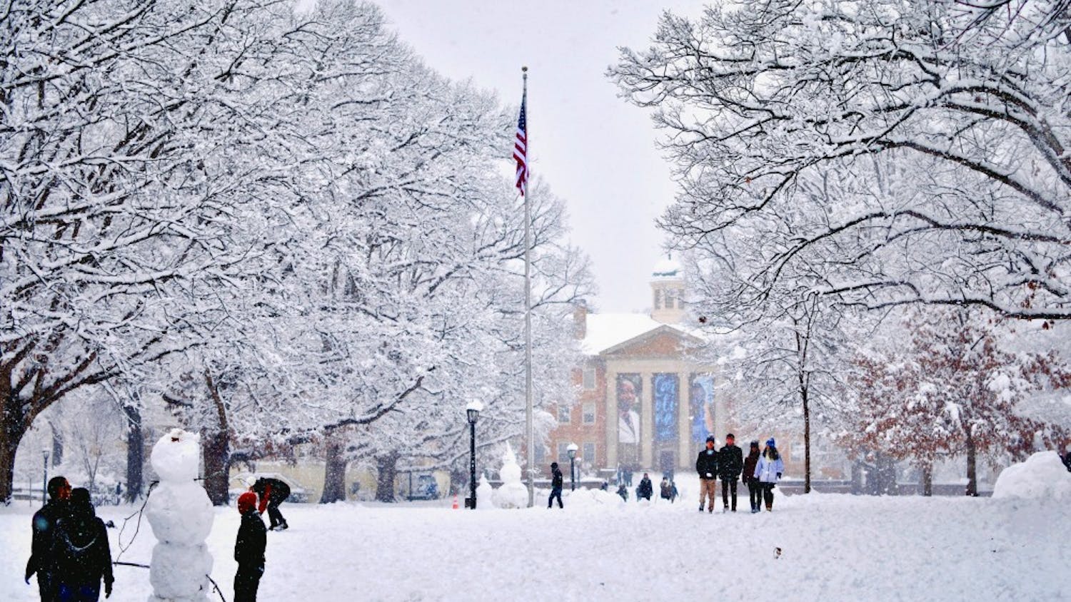 Campus, town covered in snow