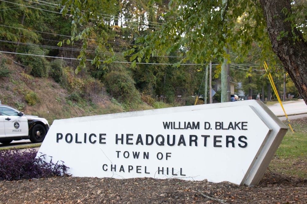 The Chapel Hill Police Department entrance sign is pictured on Oct. 7, 2022.