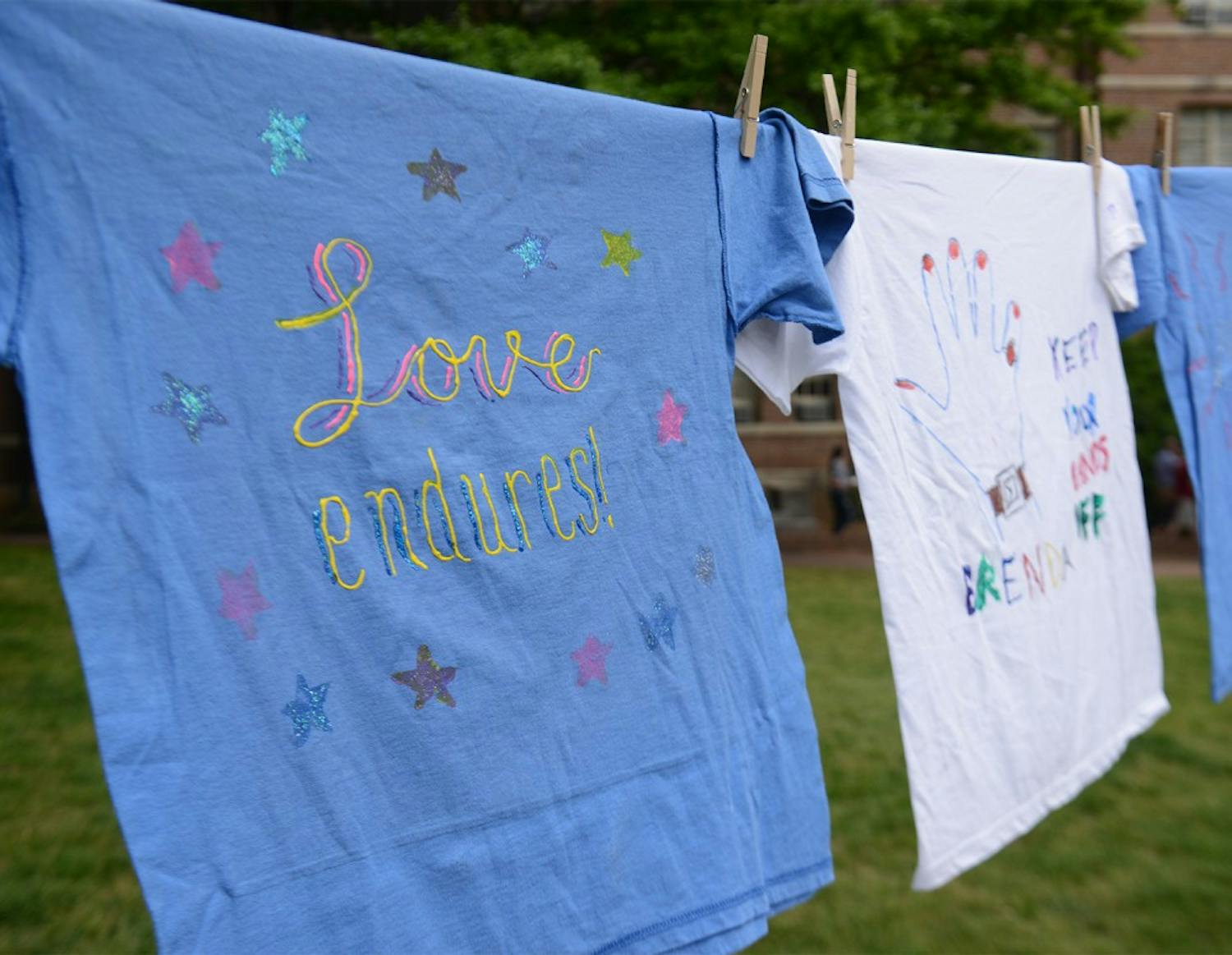 A display of t-shirts were hung in the Quad to illustrate the effects of trauma. 