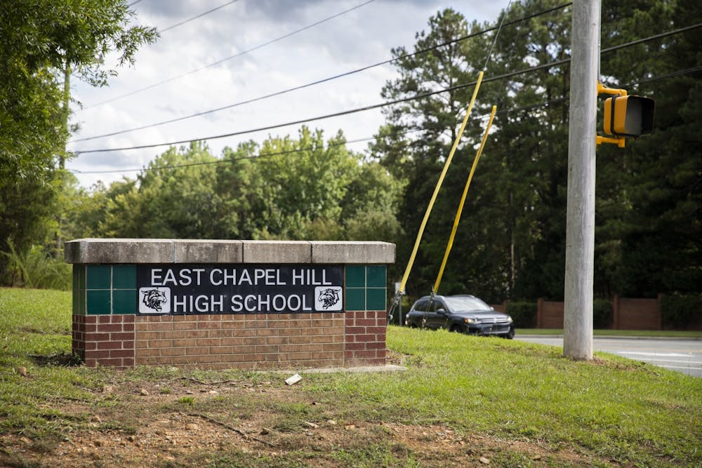 The entrance to East Chapel Hill High School pictured on Monday, Sept. 12, 2022.