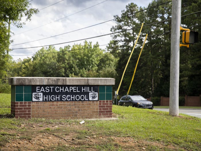 The entrance to East Chapel Hill High School pictured on Monday, Sept. 12, 2022.