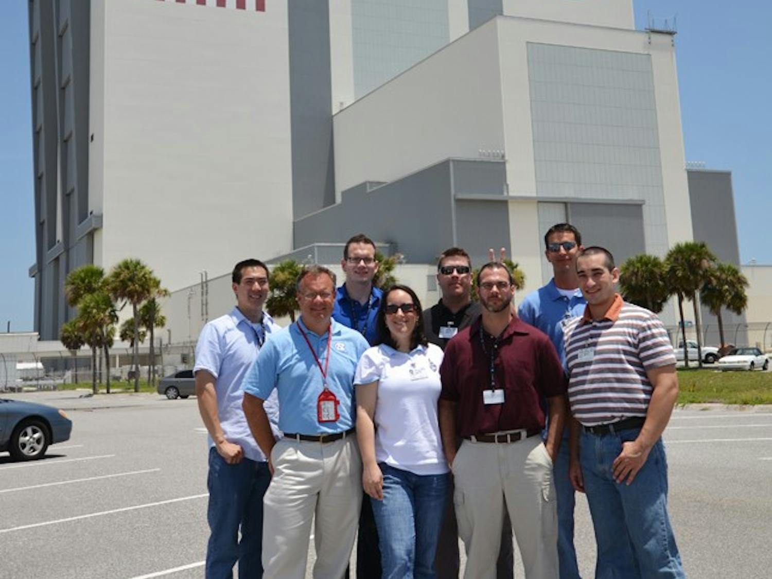 	Ted Bateman (second from left) stands with his lab team. Bateman recently sent 30 mice into space on a scientific project. 