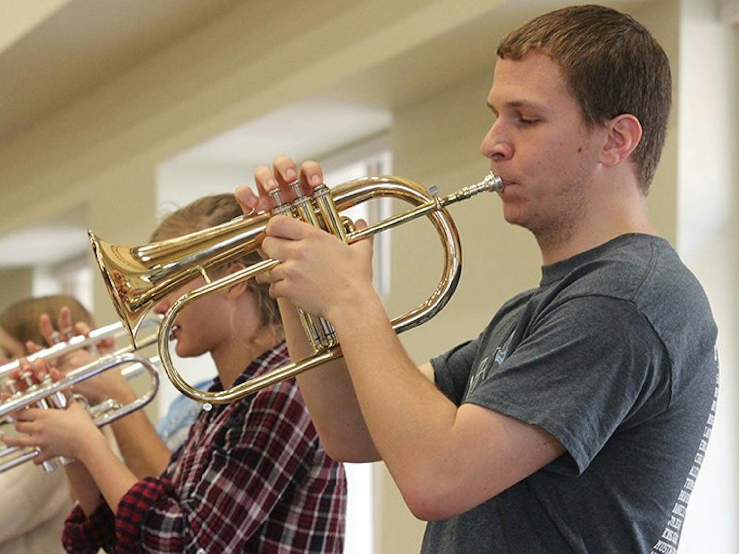 UNC students of the Department of Music practice for the upcoming Carolina Jazz Festival in conjunction with Jazz Week at Carolina, February 19th through the 23rd. The student ensemble is conducted by James Ketch, the Director of Jazz Studies and trumpet instructor at the university. 