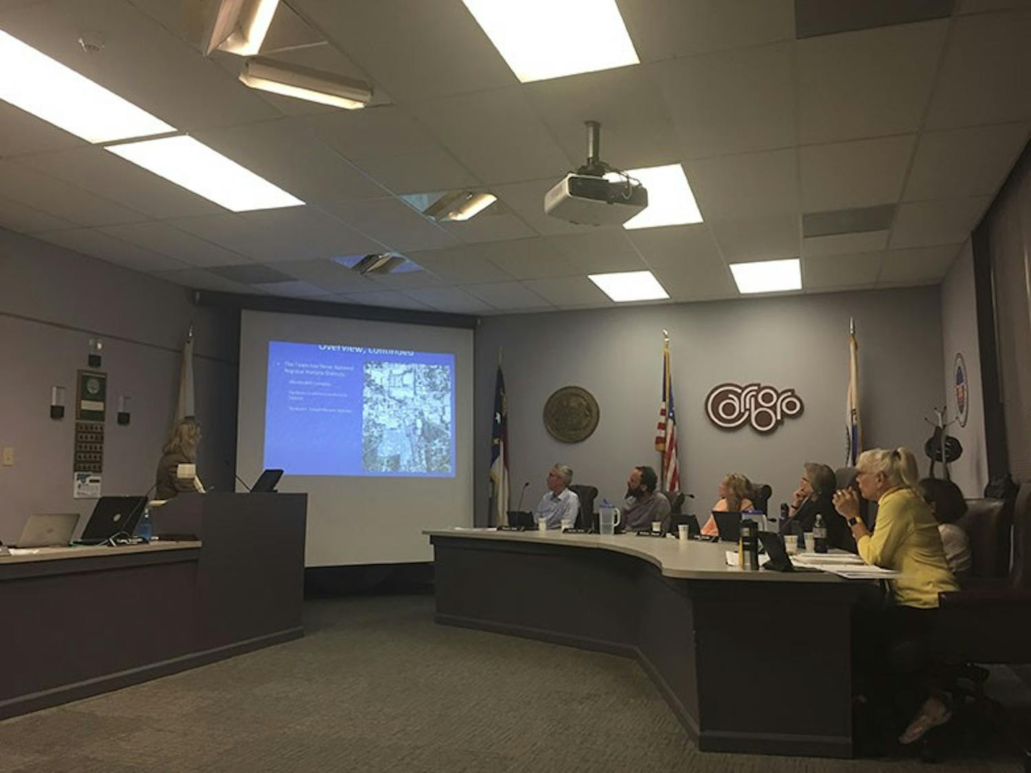 Tina Moon, the Carrboro planning administrator, presented proposed changes to the Carrboro Land Use Ordinance at the Carrboro Board of Alderman meeting on Tuesday of 2016.&nbsp;