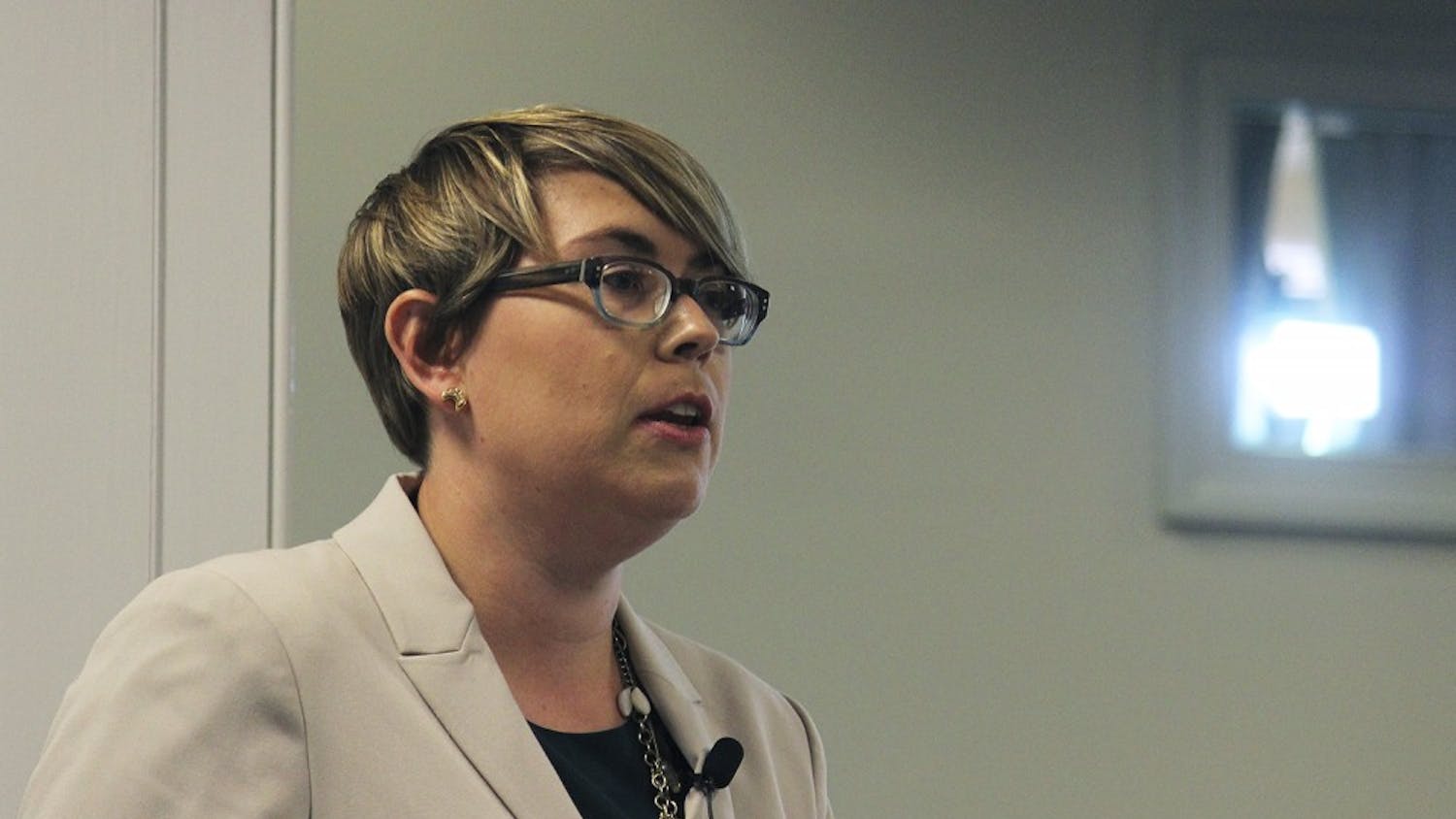 Cordelia Heaney, a candidate for director of the Carolina Women’s Center, presented her plan at a public forum Tuesday.