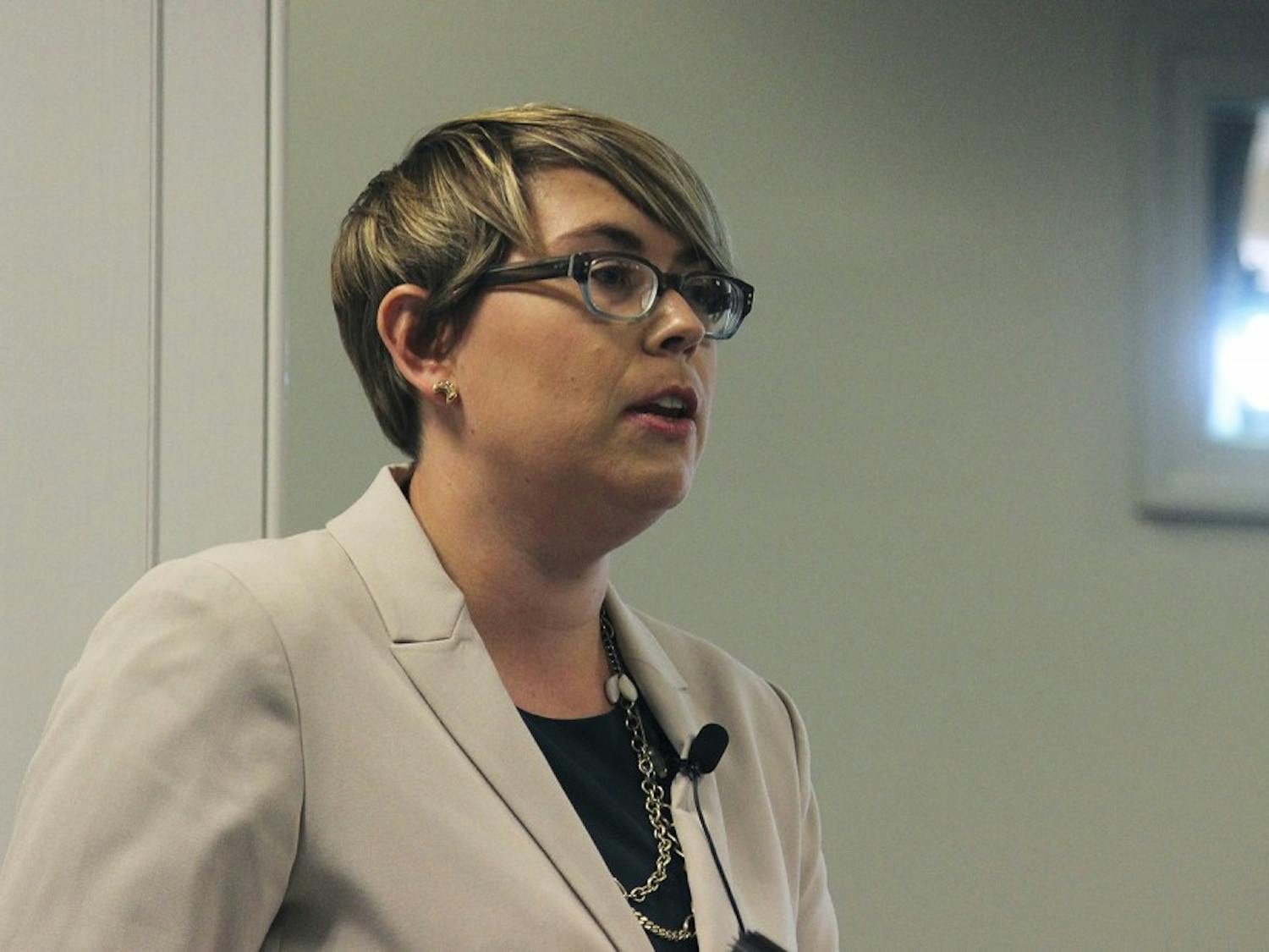 Cordelia Heaney, a candidate for director of the Carolina Women’s Center, presented her plan at a public forum Tuesday.