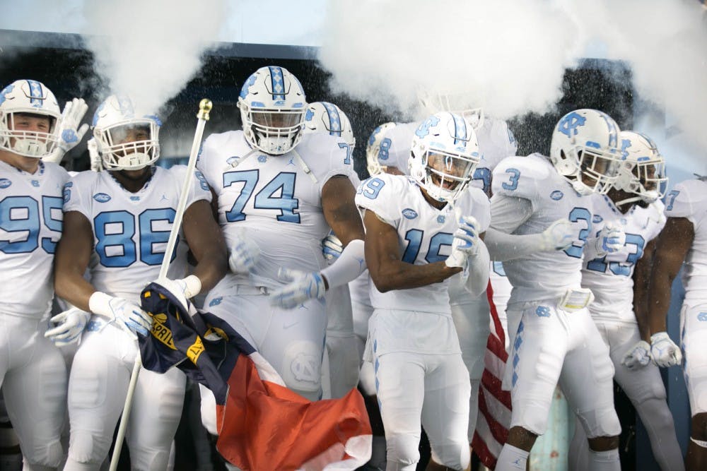 The UNC football team appears in the tunnel before the game against Virginia Tech on Saturday, Oct. 13, 2018 in Kenan Memorial Stadium. Virginia Tech defeated UNC 22-19.