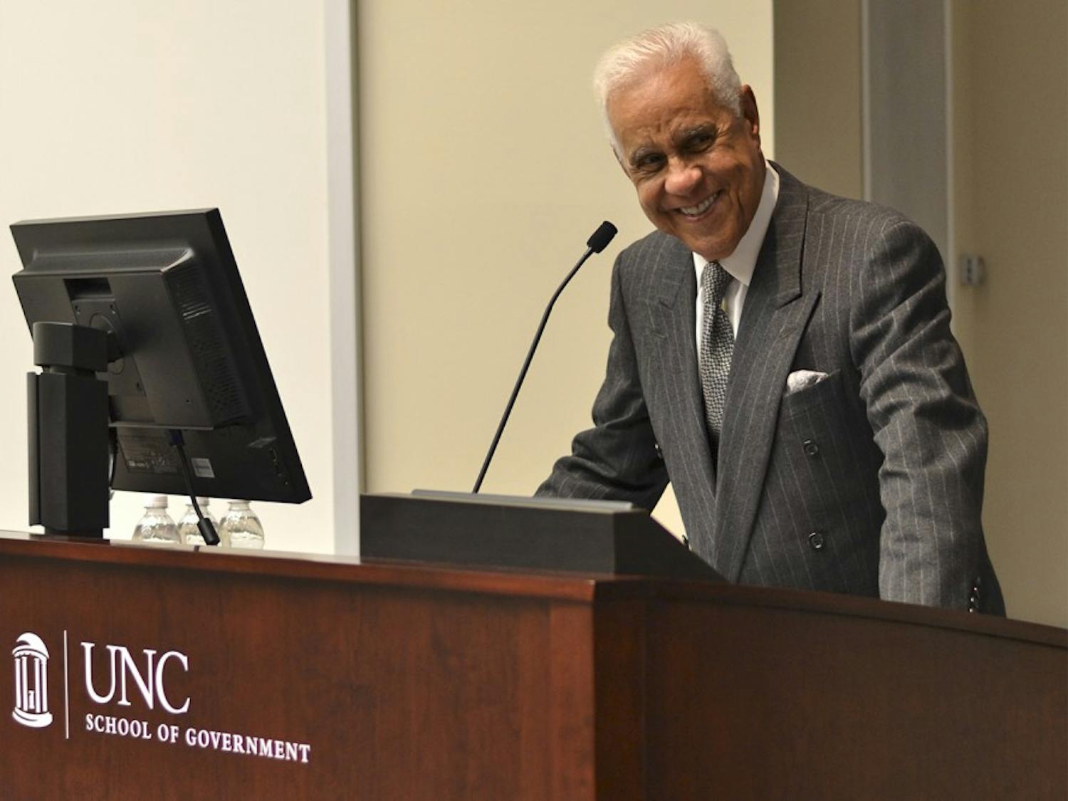 Guest speaker L. Douglas Wilder, the first African American to be nominated governor in Virginia, spoke about the importance of voting at the 2014 Deil S. Wright Lecture Thursday at the UNC School of Government. "We should be talking about voting on a regular basis," Wilder said.