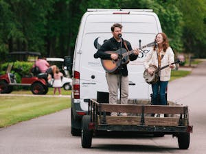 Chatham Rabbits, an NC-based folk duo, go around the state in a van to perform socially distanced concerts. Photos by Will Cooper. 