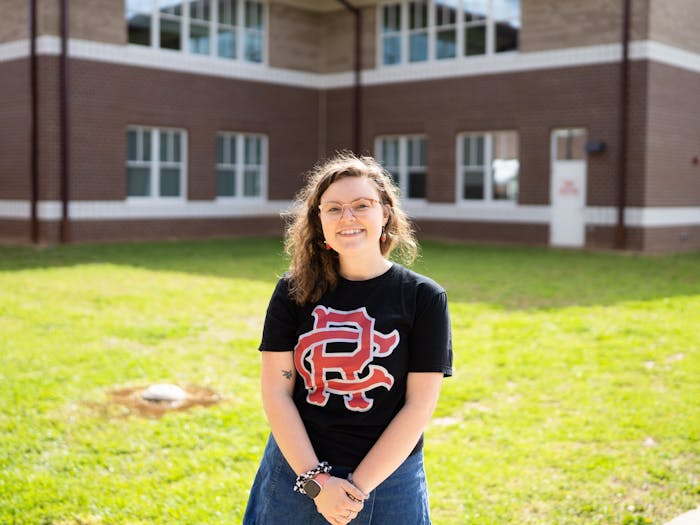 Savannah Patterson poses for a portrait at Cedar Ridge High School on Friday, April 14, 2023. Patterson was named Cedar Ridge High School's teacher of the year.