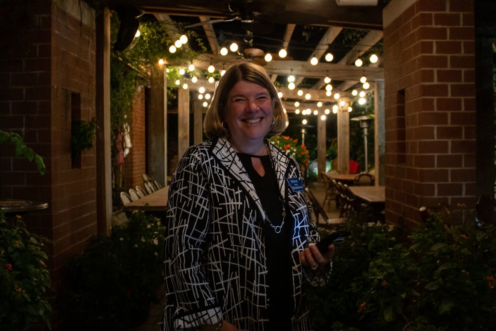 <p>Incumbent Chapel Hill Mayor Pam Hemminger is photographed outside her campaign party at City Kitchen on Nov. 5, 2019. &nbsp;Hemminger is running for her third term as Mayor of Chapel Hill.</p>