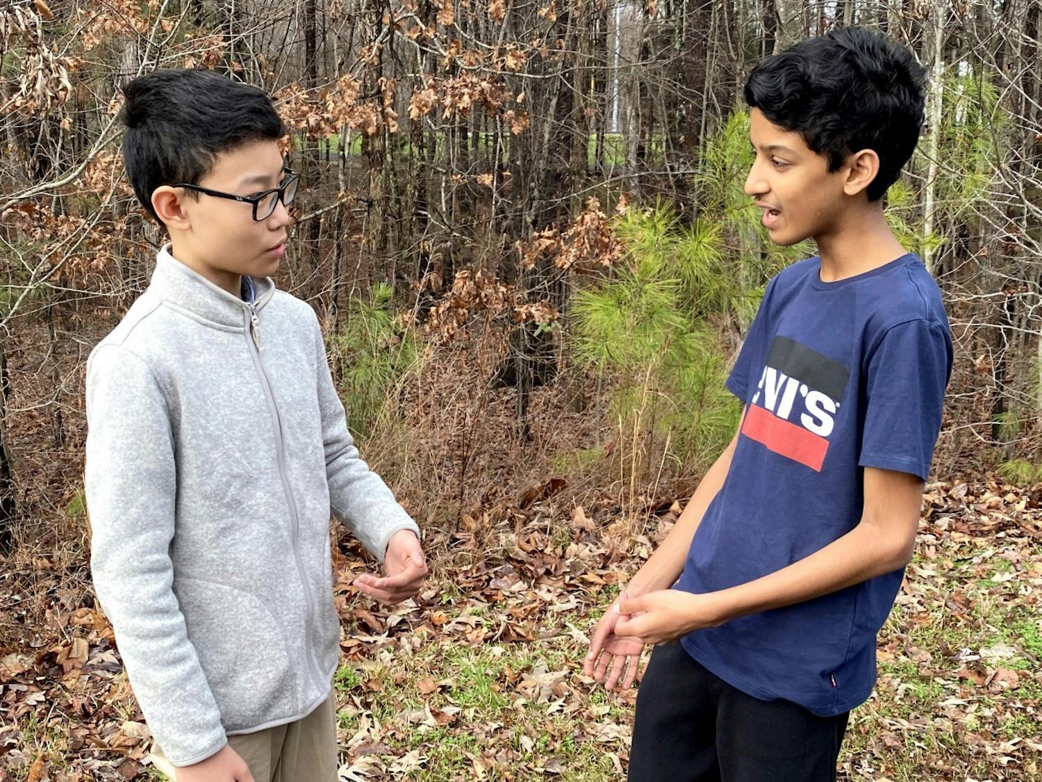 (From left) Gulinky Lu and Arul Nagarajan are two of the three eighth-graders who will perform their poetry on Jan. 19, 2020 for the Emerging Diverse Voices in Orange County performance series. Photo courtesy of Kim Lane.&nbsp;
&nbsp;