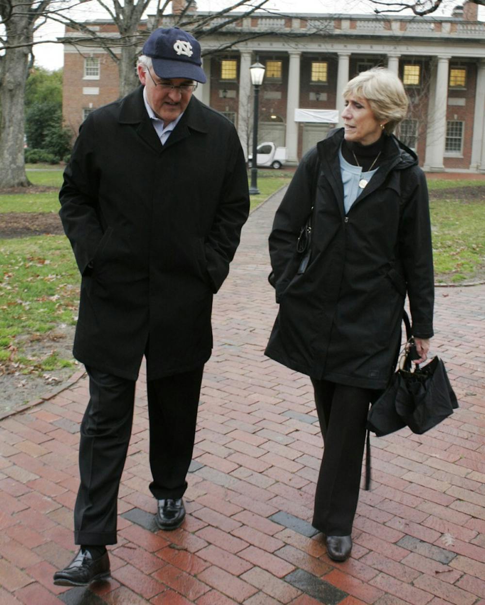 Susan King, the new Dean of the School of Journalism and Mass Communications, goes on a walking tour of the campus with the Associate Dean Speed Hallman. 