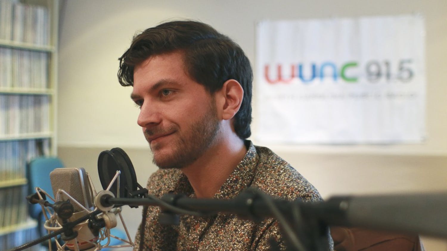 Will McInerney recorded a new podcast with Mohammed Moussa (not pictured) at WUNC Studios in Chapel Hill on Friday. The podcast will cover issues such as social justice and cultural inequality and is part of a series called Stories With a Heartbeat that is set to be released this spring.