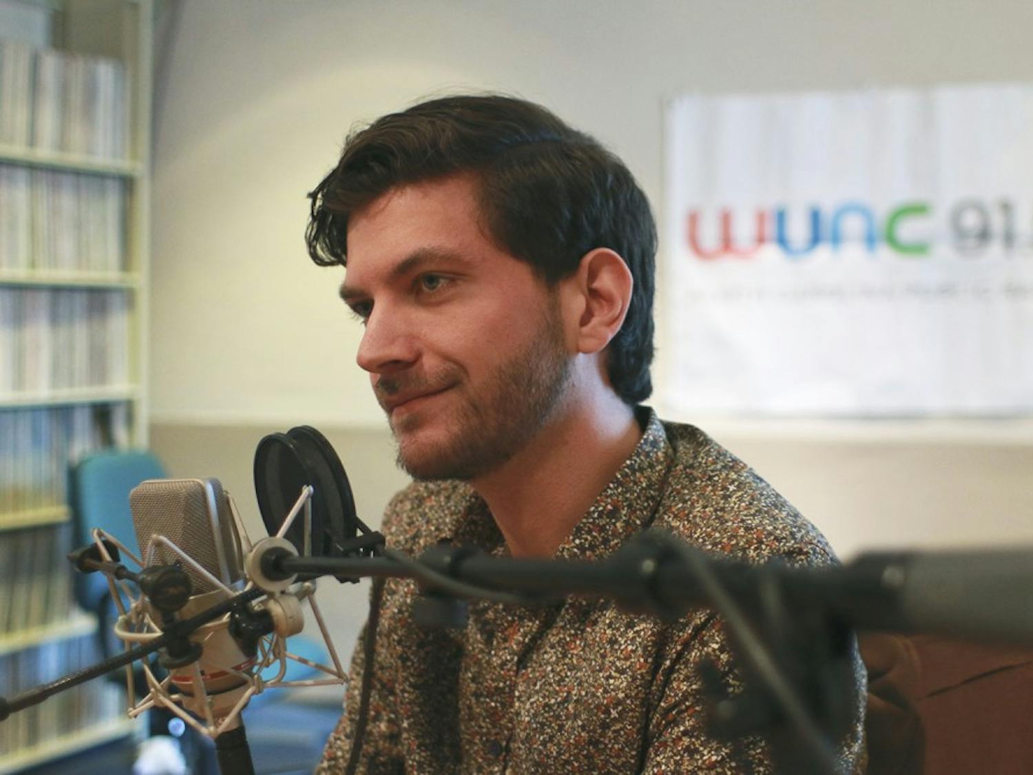 Will McInerney recorded a new podcast with Mohammed Moussa (not pictured) at WUNC Studios in Chapel Hill on Friday. The podcast will cover issues such as social justice and cultural inequality and is part of a series called Stories With a Heartbeat that is set to be released this spring.