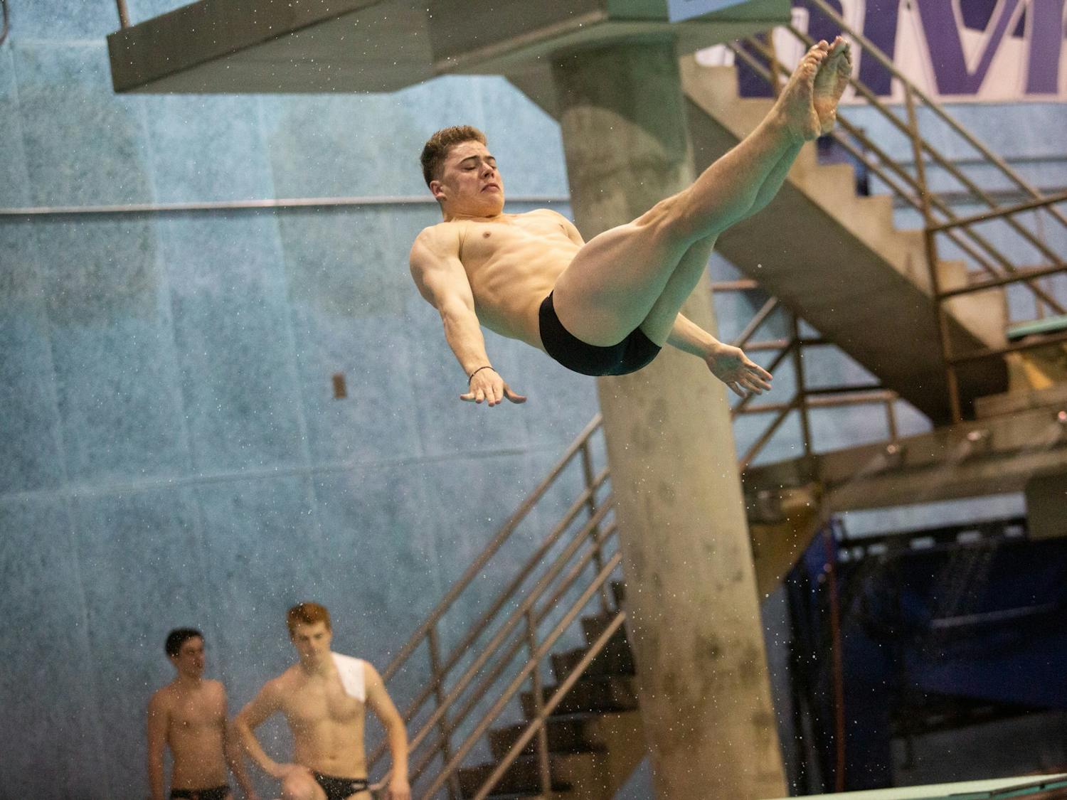 UNC first-year diver Alex Hart competes during a meet against NC State in Koury Natatorium on Friday, Jan. 17, 2020. Hart won the 1-meter and 3-meter diving events in the Tar Heels' loss to the Wolfpack 187.5- 112.5 in men's and 182-118 women's.