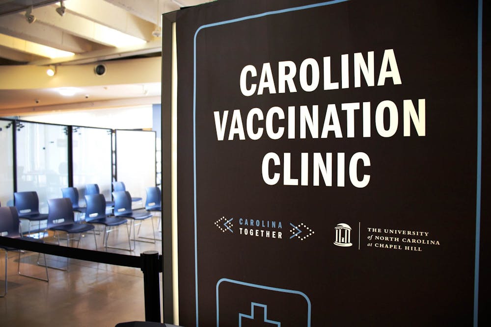 Students can get vaccinated at the Carolina Vaccination Clinic, pictured here on Feb. 5, 2022.