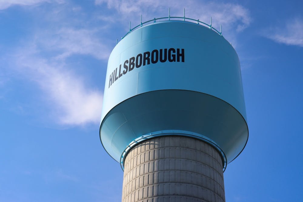 A water tower located in Hillsborough, pictured on Monday, Sept. 19, 2022.