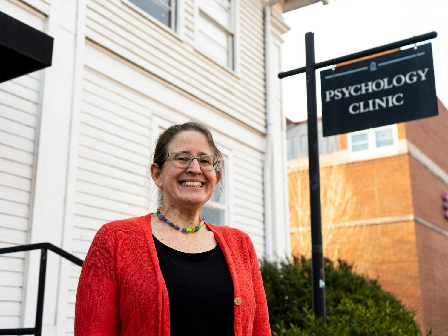 Director of Clinical Psychology Anna Bardone-Cone poses for a portrait outside of the campus Psychology Clinic on Jan. 24, 2022. Bardone-Cone is the training coordinator for the UNC Psychology Community Clinics.